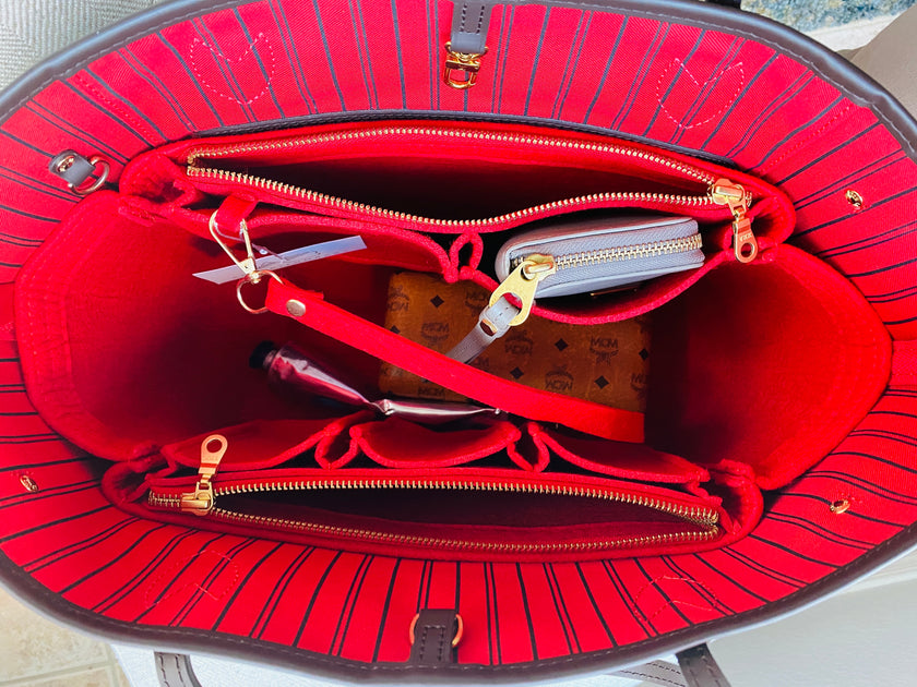 Neverfull PM Vegan Leather Handbag Organizer in Cherry Red Color